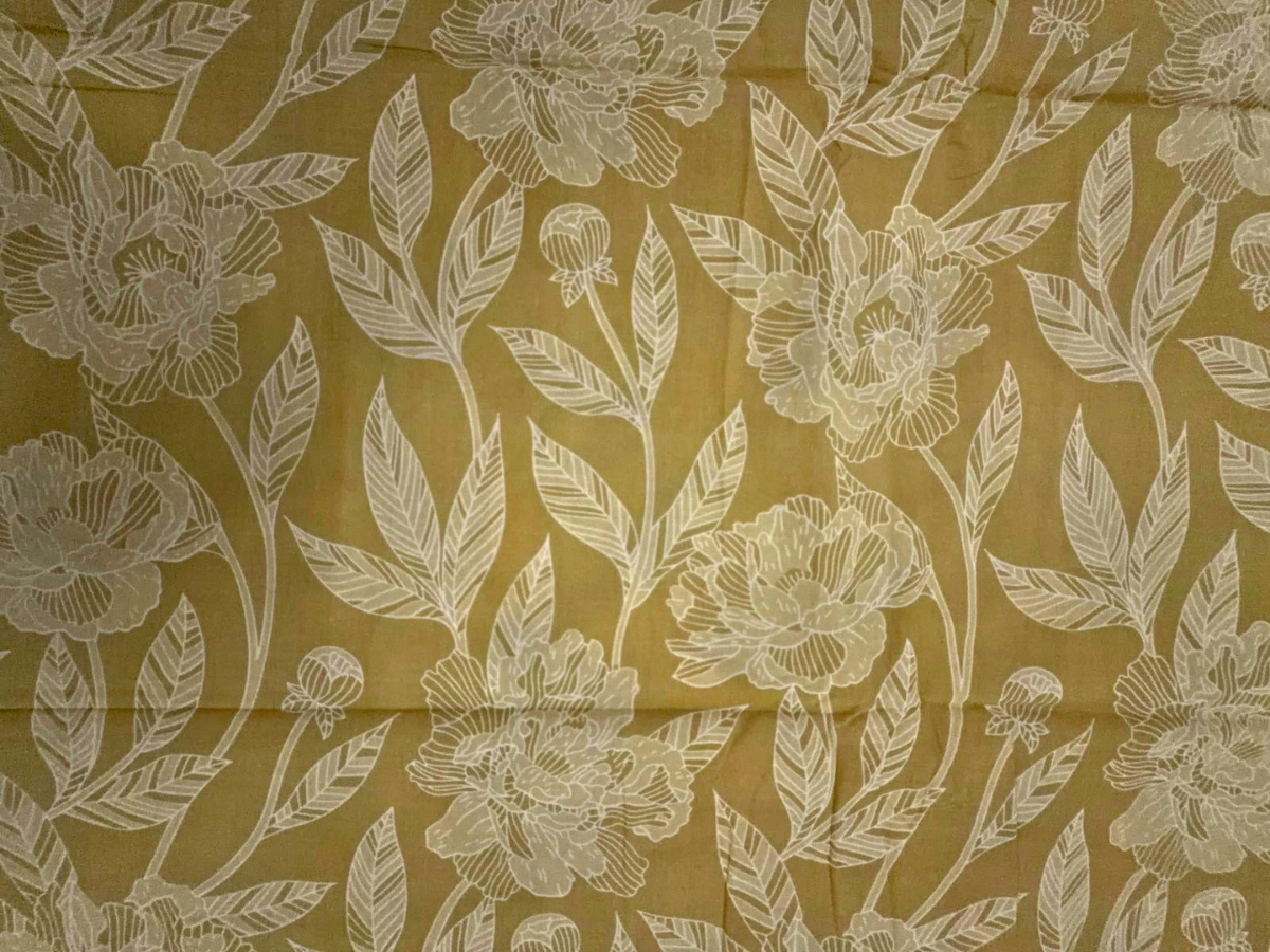 Beige Floral Cotton Cambric Fabric KTEX