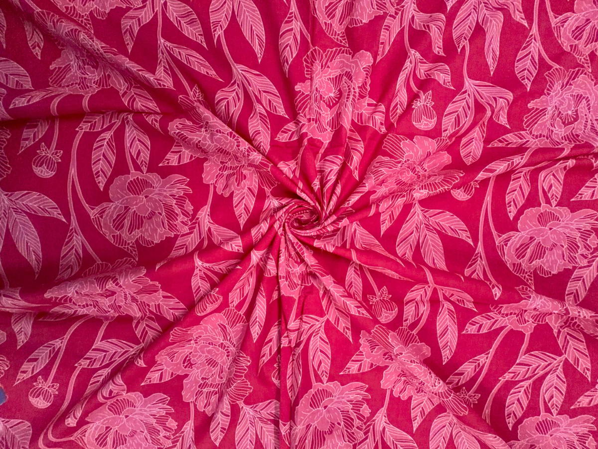 Pink Floral Cotton Cambric Fabric KTEX