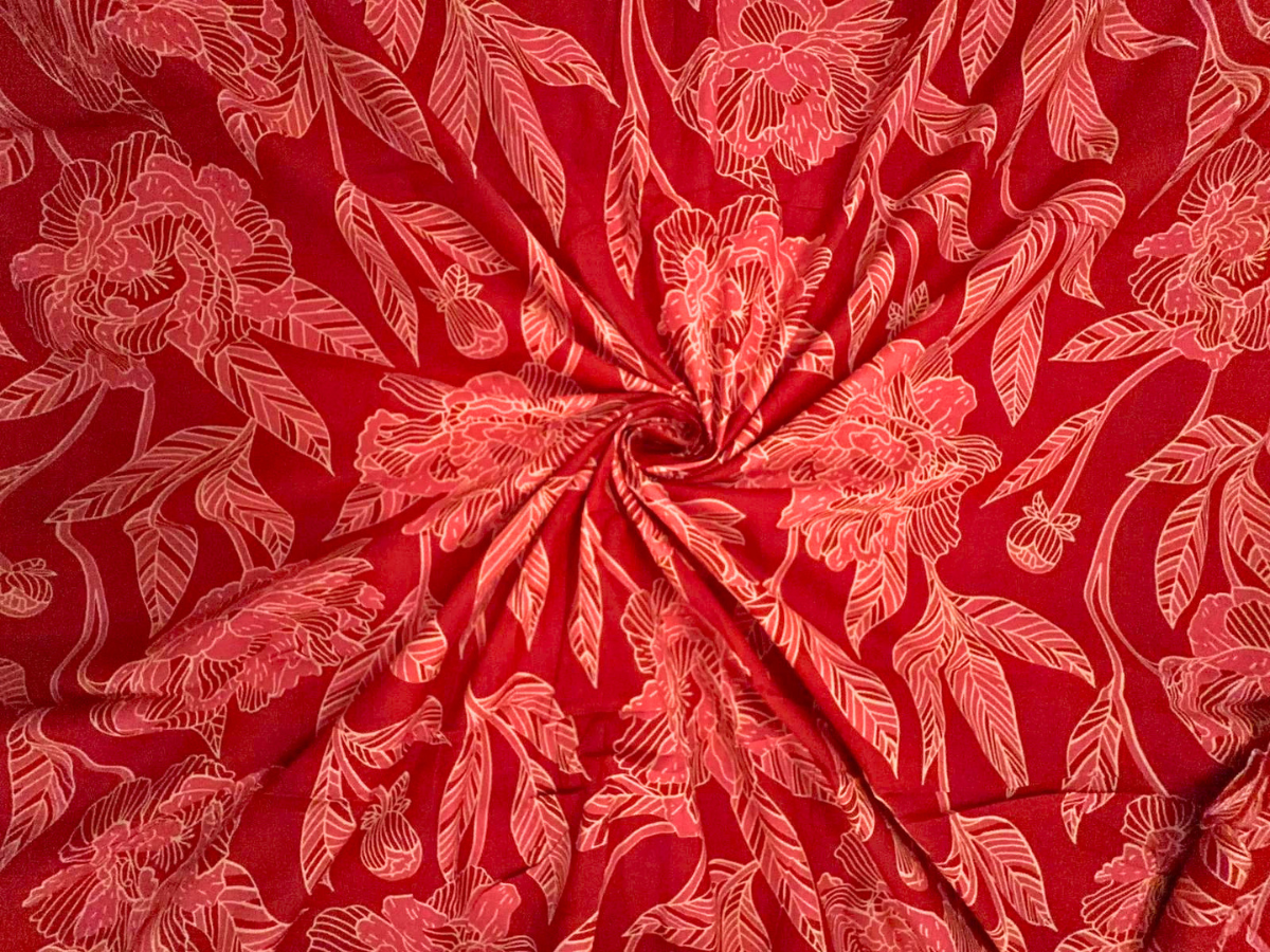 Red Floral Cotton Cambric Fabric KTEX