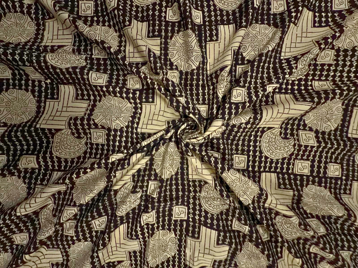 Black Geometric Cotton Cambric Fabric KTEX