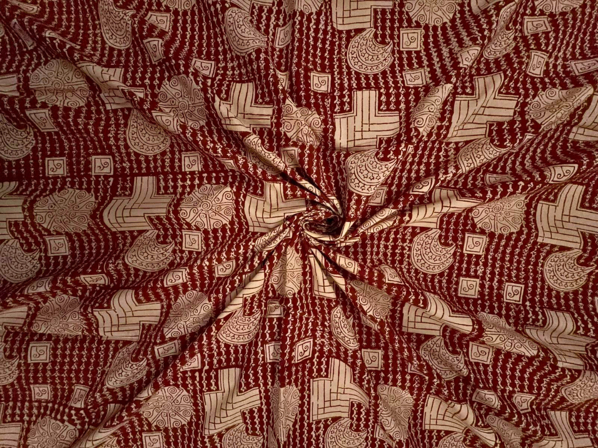 Maroon Geometric Cotton Cambric Fabric KTEX