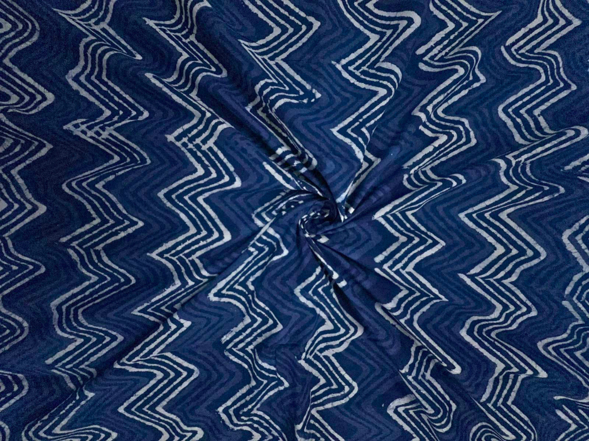 Indigo Chevron Cotton Cambric Fabric KTEX