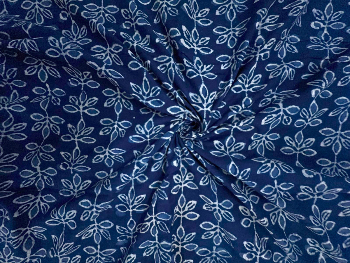Indigo Floral Cotton Cambric Fabric KTEX