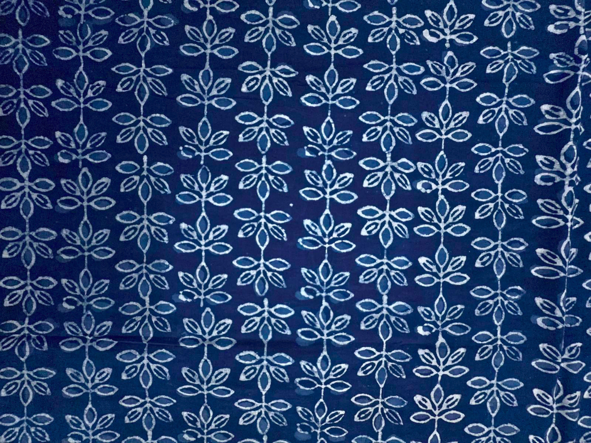 Indigo Floral Cotton Cambric Fabric KTEX
