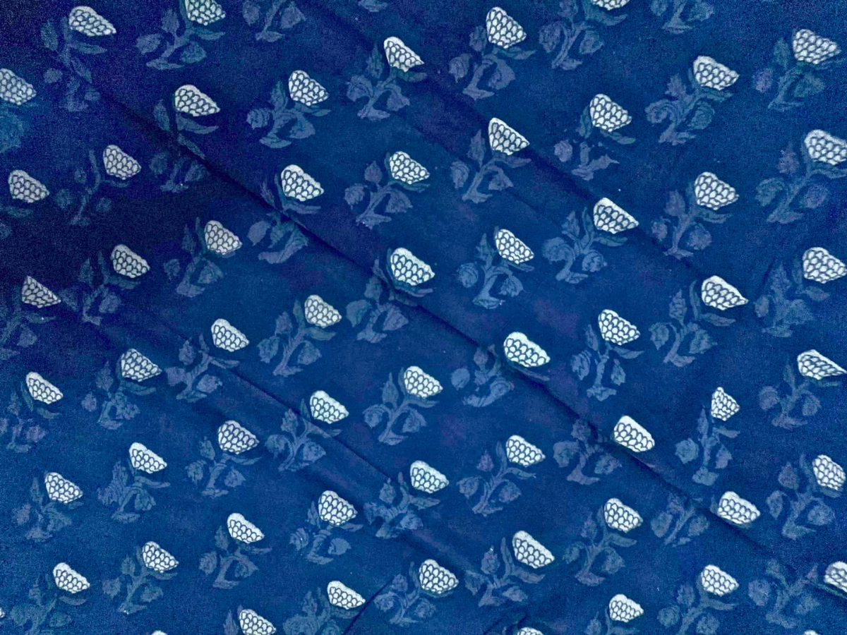 Indigo Floral Cotton Cambric Fabric KTEX