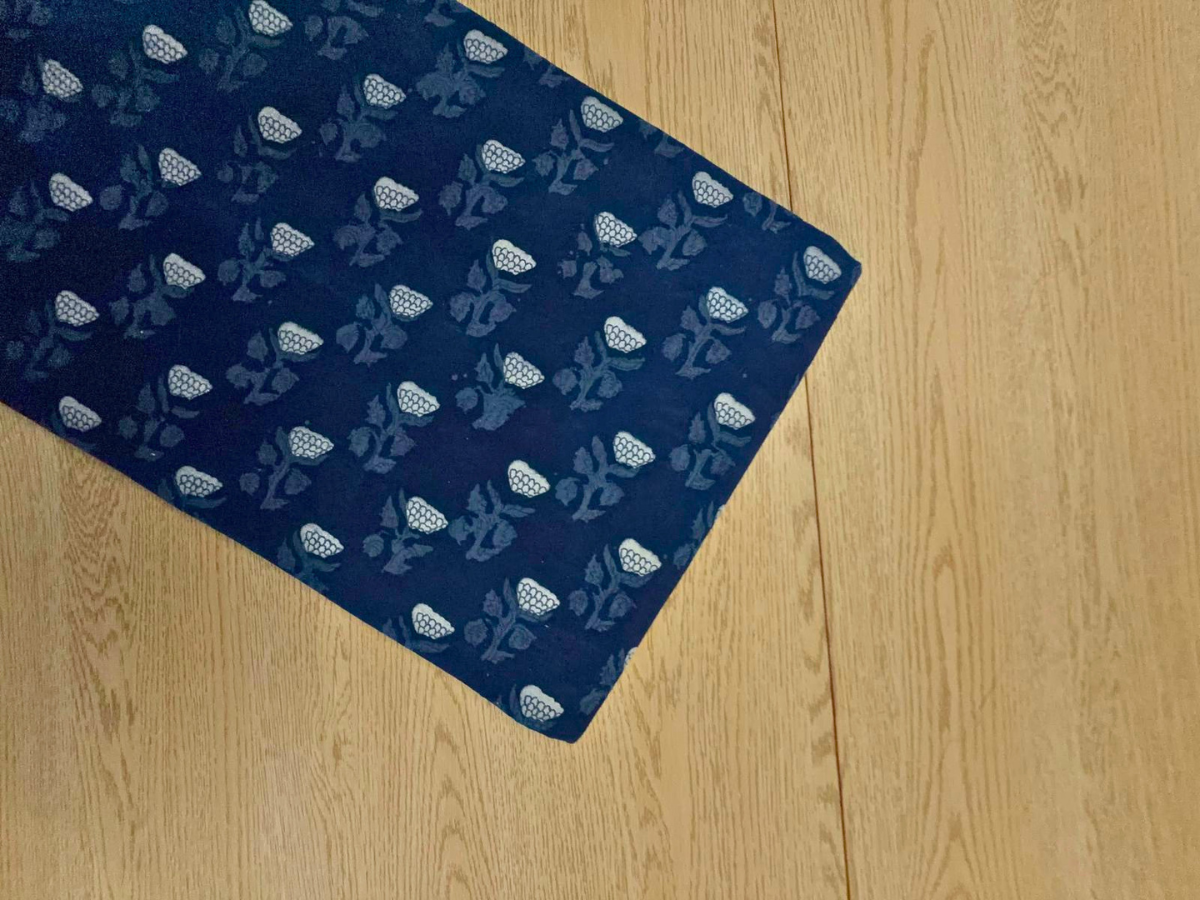 Indigo Floral Cotton Cambric Fabric KTEX