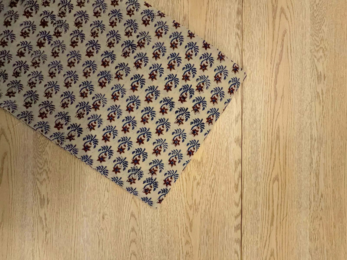 Cream & Blue Floral Cotton Cambric Fabric KTEX