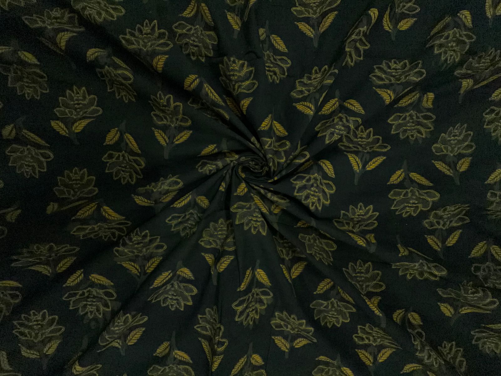 Bottle Green Floral Cotton Cambric Fabric KTEX