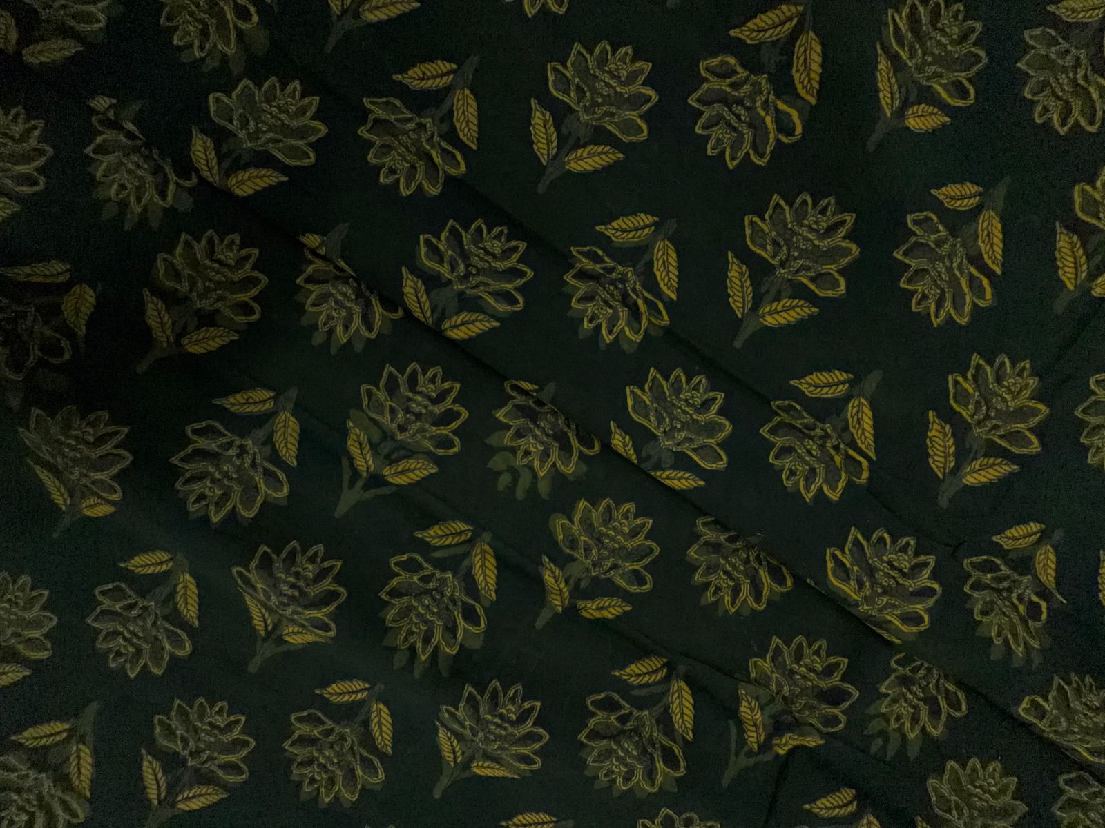 Bottle Green Floral Cotton Cambric Fabric KTEX