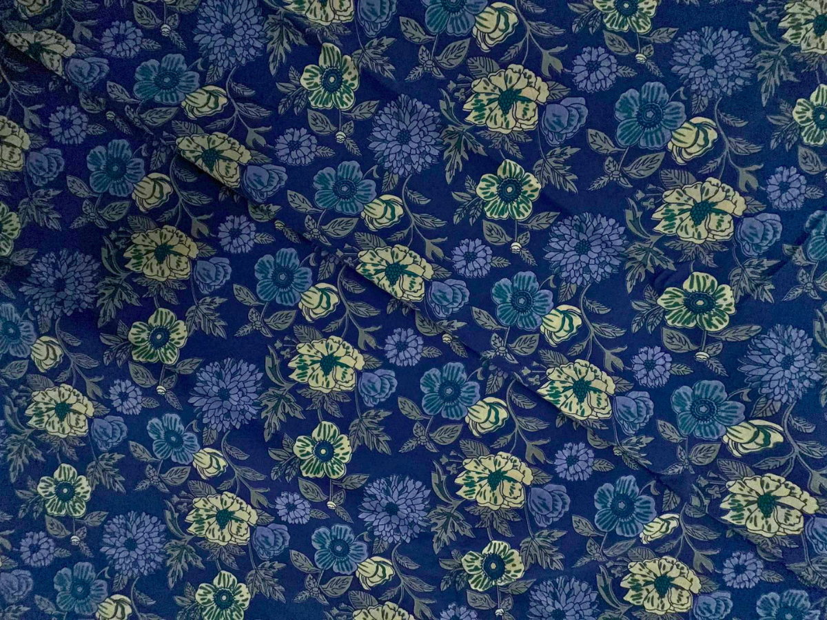 Blue Floral Cotton Cambric Fabric KTEX