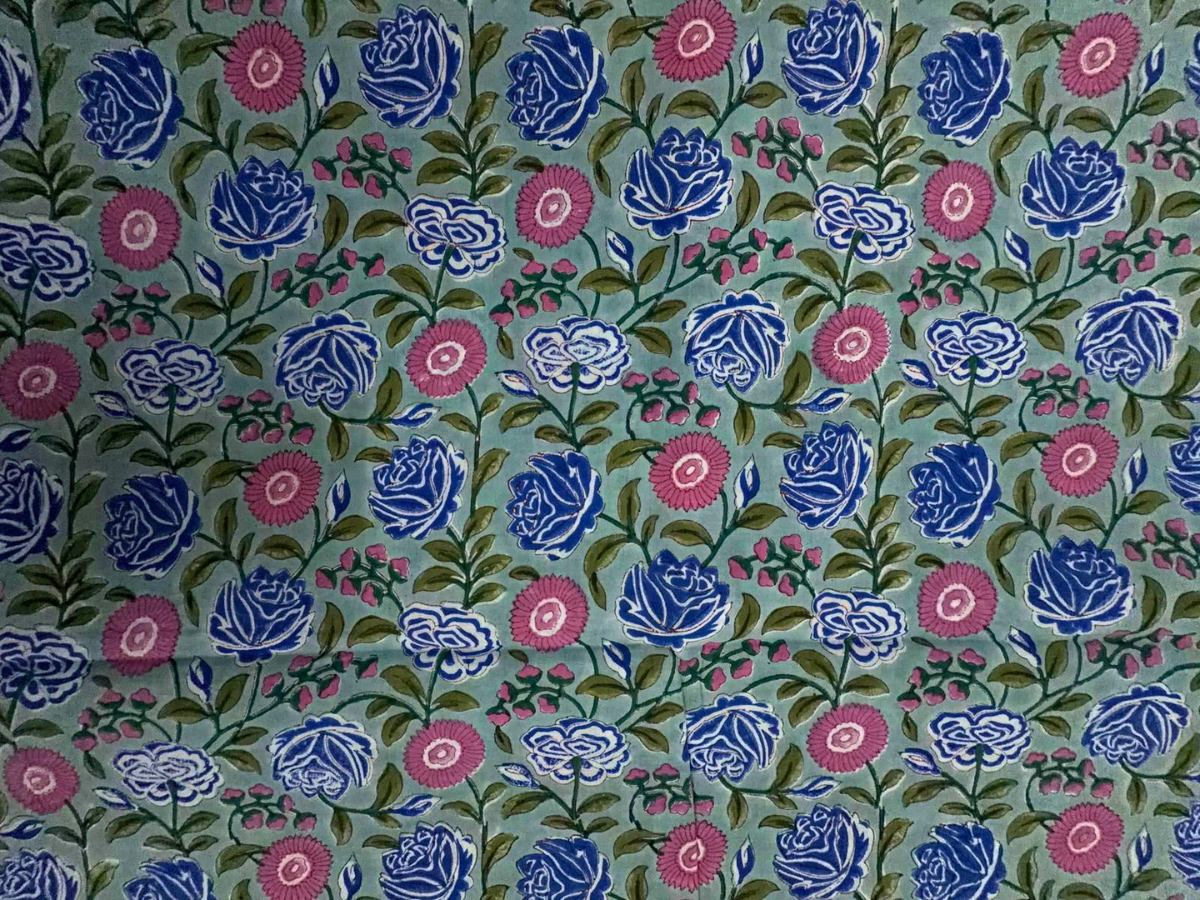 Sky Blue Floral cotton Cambric Rapid Fabric KTEX