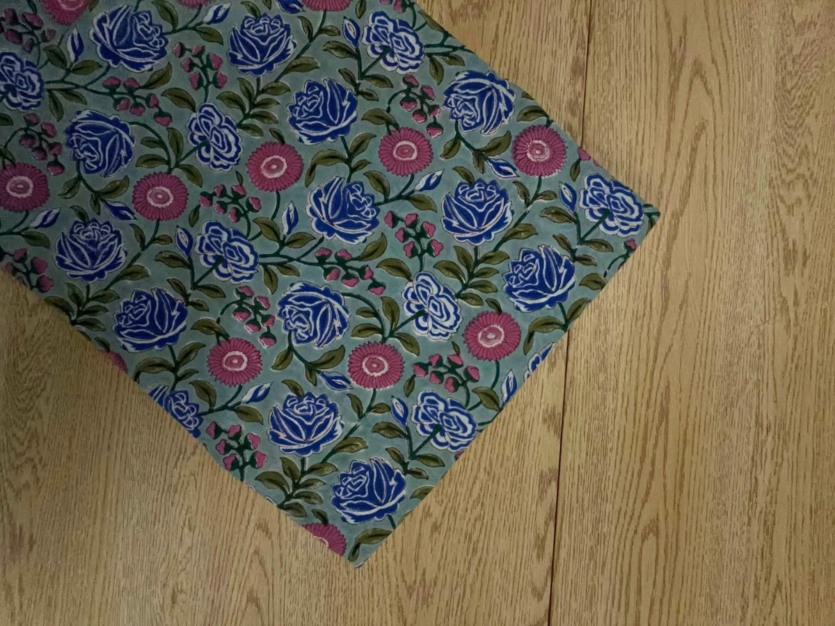 Sky Blue Floral cotton Cambric Rapid Fabric KTEX