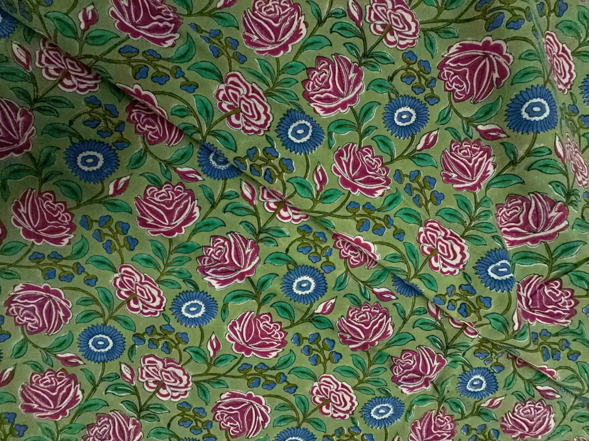 Green Floral Cotton Cambric Rapid Fabric KTEX