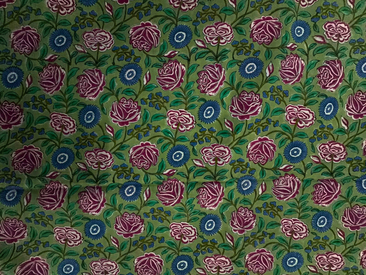 Green Floral Cotton Cambric Rapid Fabric KTEX