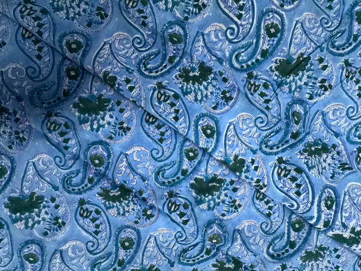 Light Blue Floral Cotton Cambric Rapid Fabric KTEX