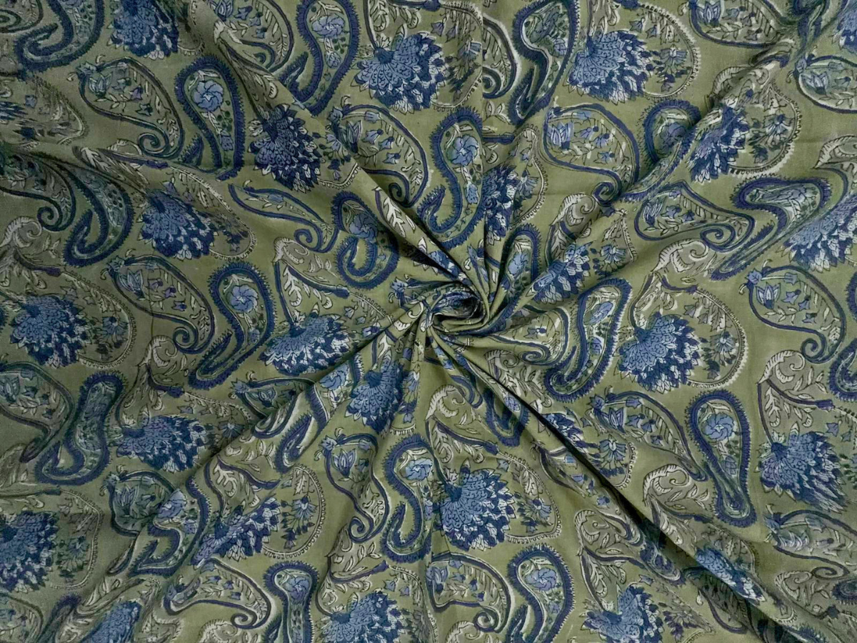 Sea Green Floral Cotton Cambric Rapid Fabric KTEX