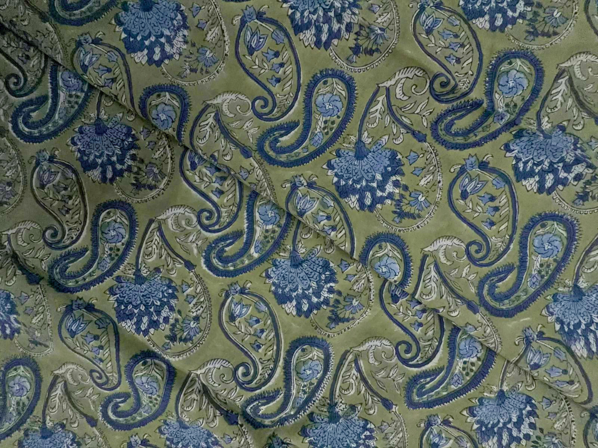 Sea Green Floral Cotton Cambric Rapid Fabric KTEX