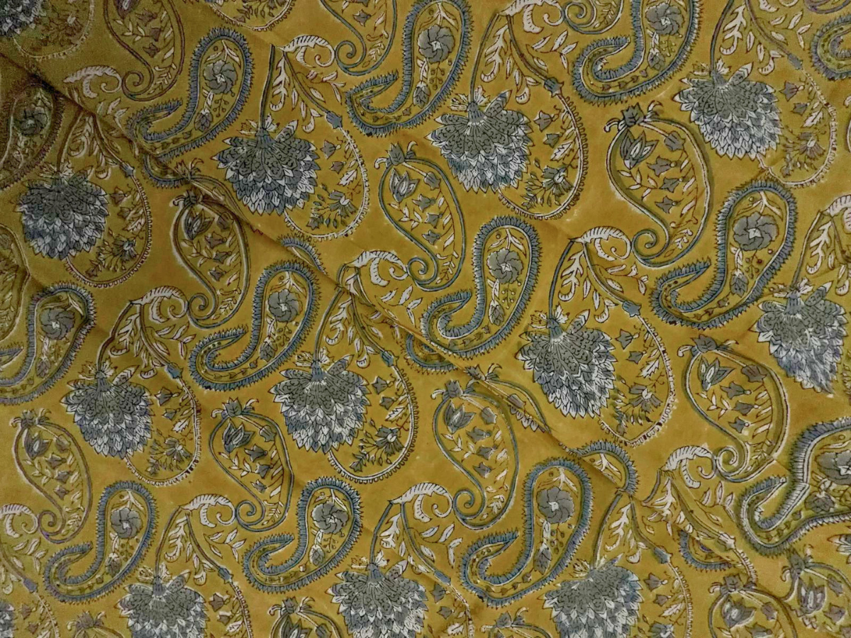 Yellow Floral Cotton Cambric Rapid Fabric KTEX