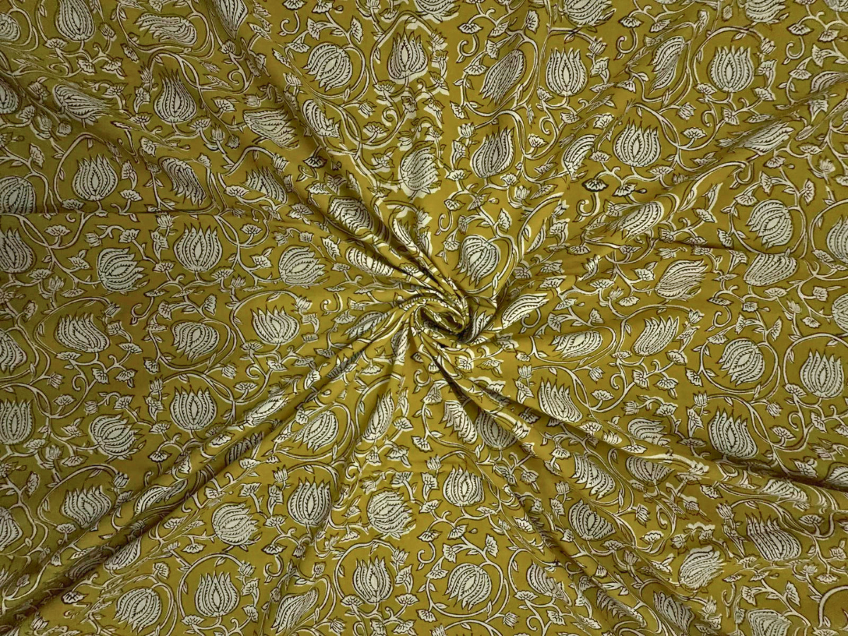 Mustard Floral Cotton Cambric Fabric KTEX