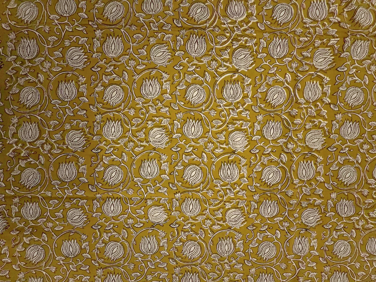 Mustard Floral Cotton Cambric Fabric KTEX