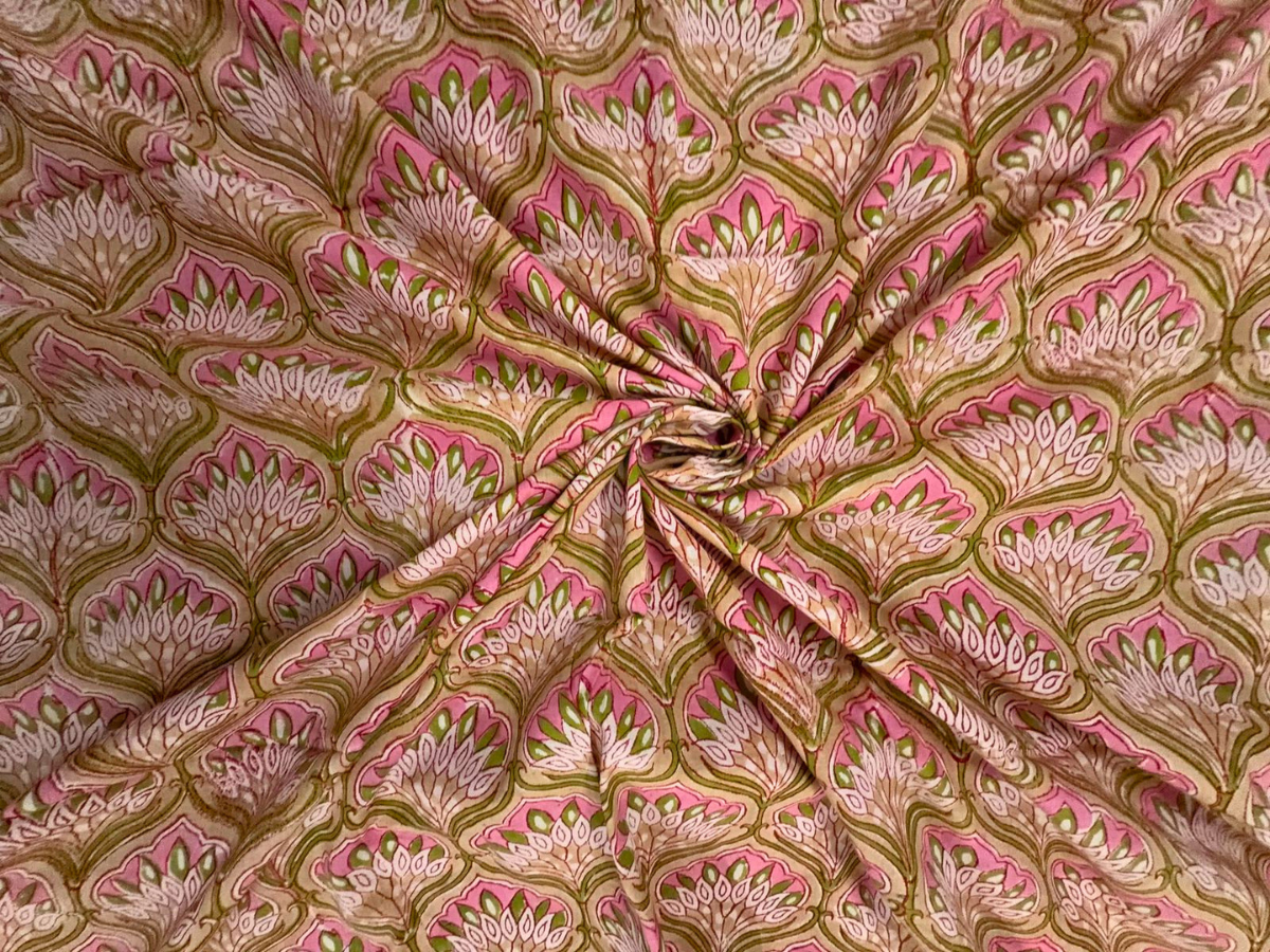 Peach Floral Cotton Cambric Fabric KTEX
