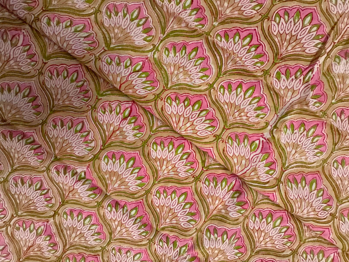 Peach Floral Cotton Cambric Fabric KTEX
