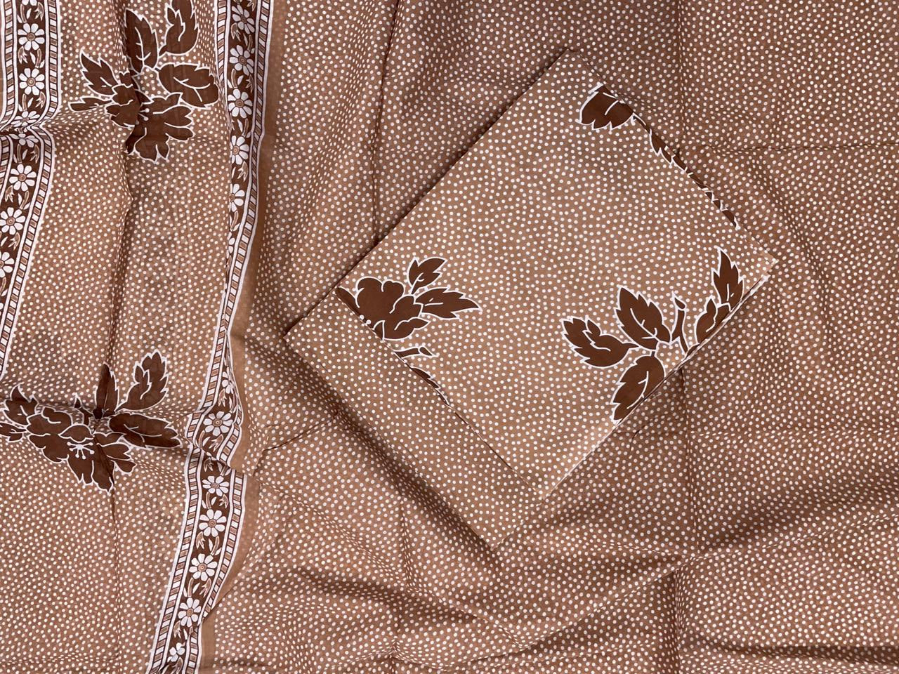 Brown Floral Pure Cotton Suit Set With Dupatta KTEX