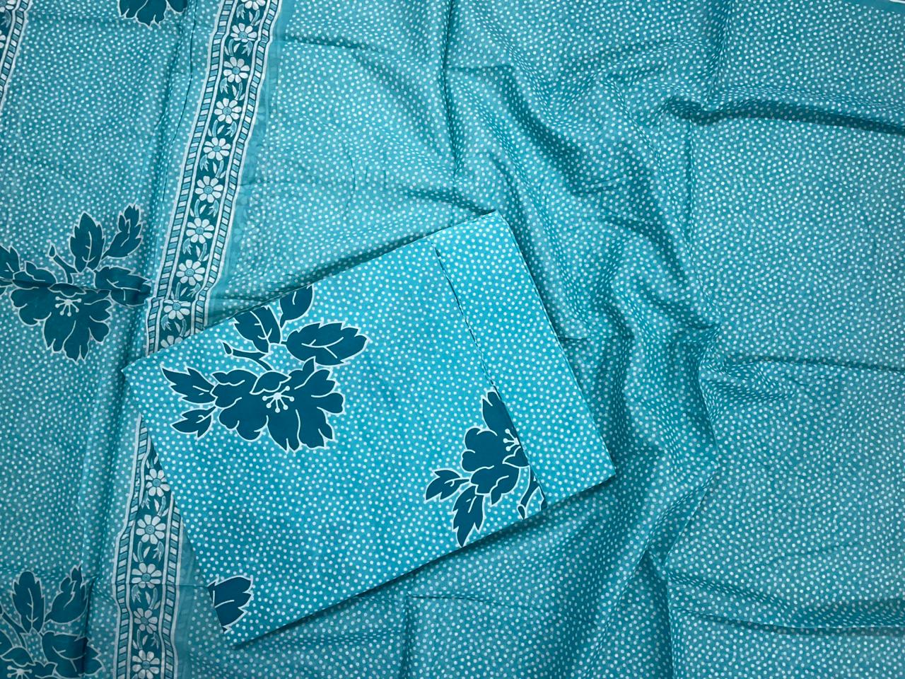 Light Blue Floral Pure Cotton Suit Set With Dupatta KTEX
