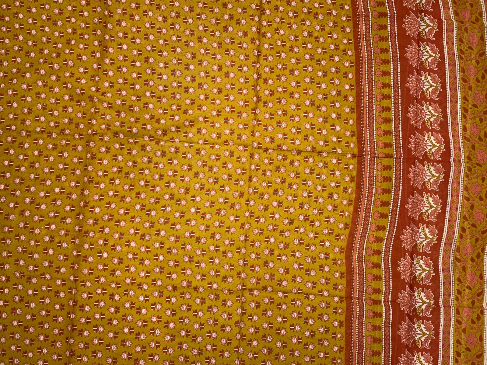 Mustard Floral Pure Cotton Suit Set With Dupatta KTEX