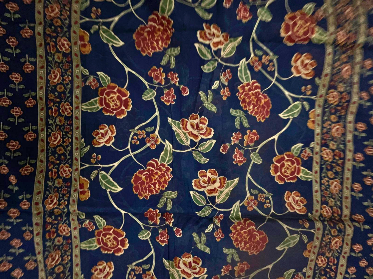 Navy Blue Floral Cotton Dupatta Fabric KTEX