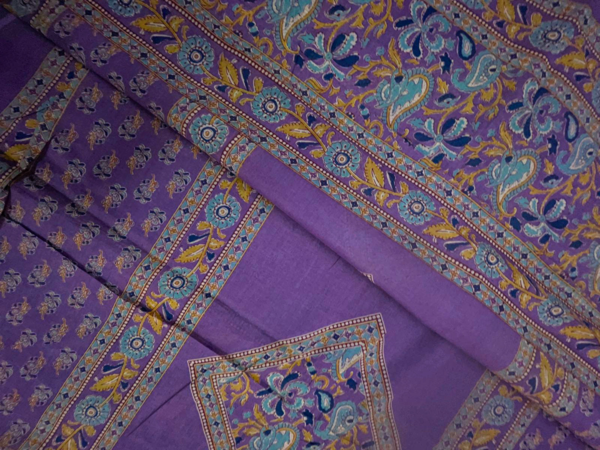 Lilac Floral Cotton Dupatta Fabric KTEX