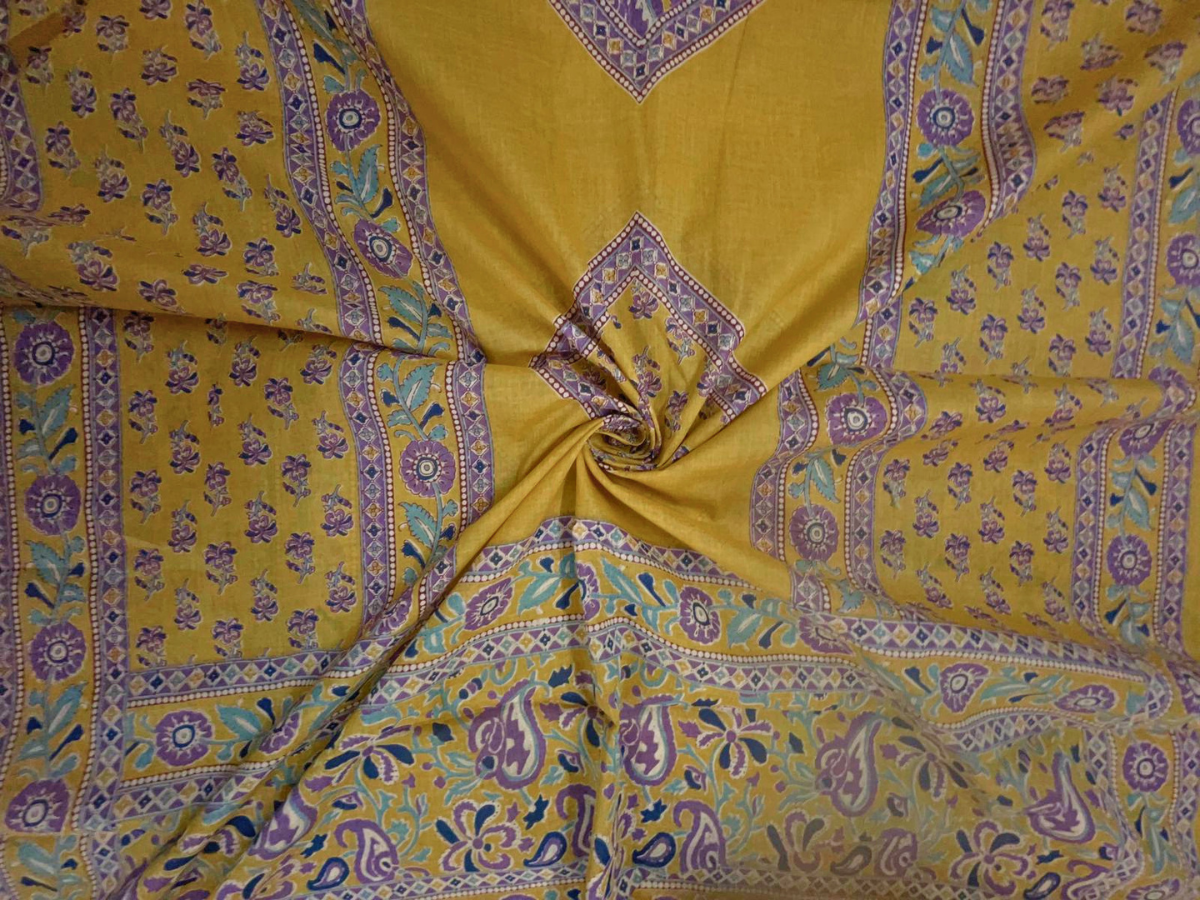 Yellow Floral Cotton Dupatta Fabric KTEX