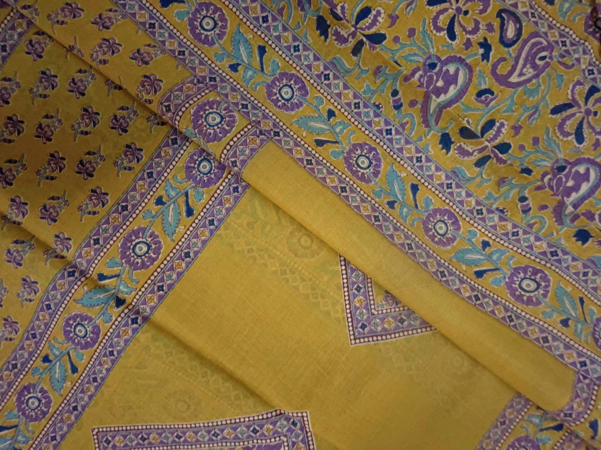 Yellow Floral Cotton Dupatta Fabric KTEX