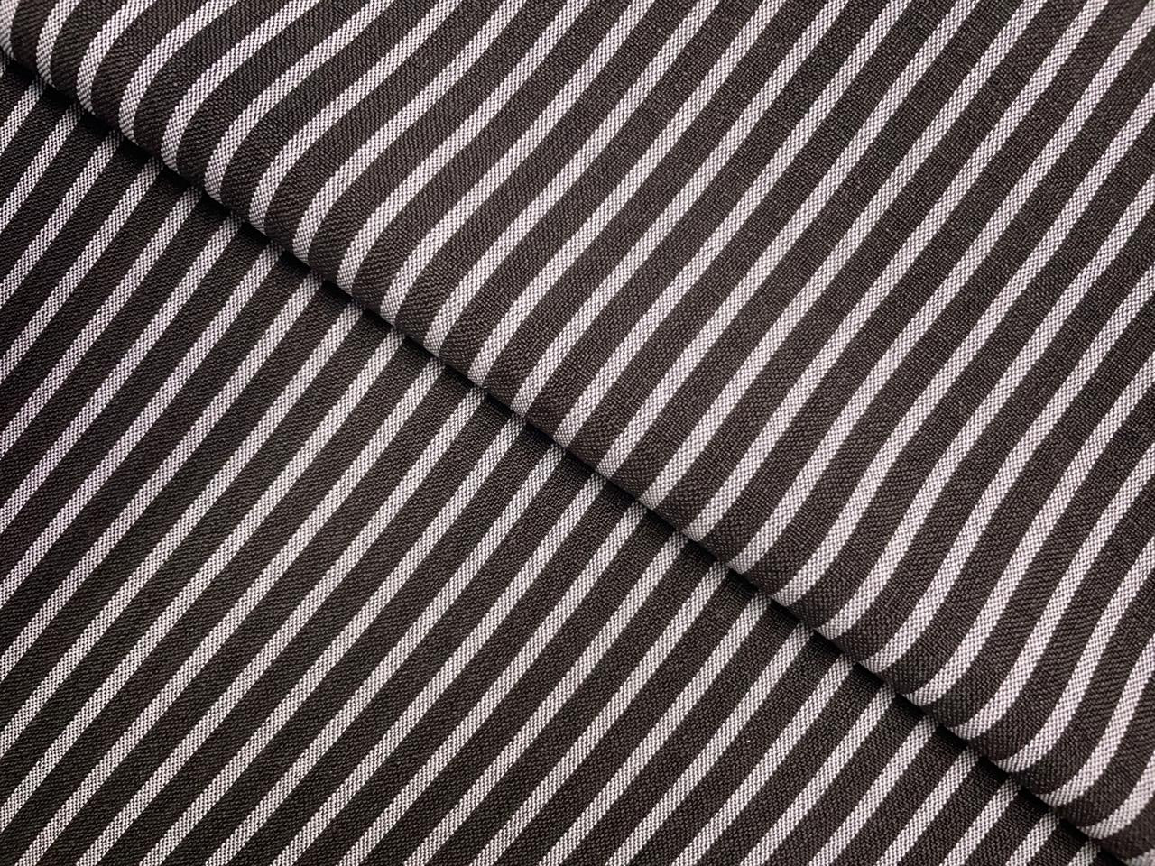 Dark Brown & White Stripes Linen Fabric KTEX