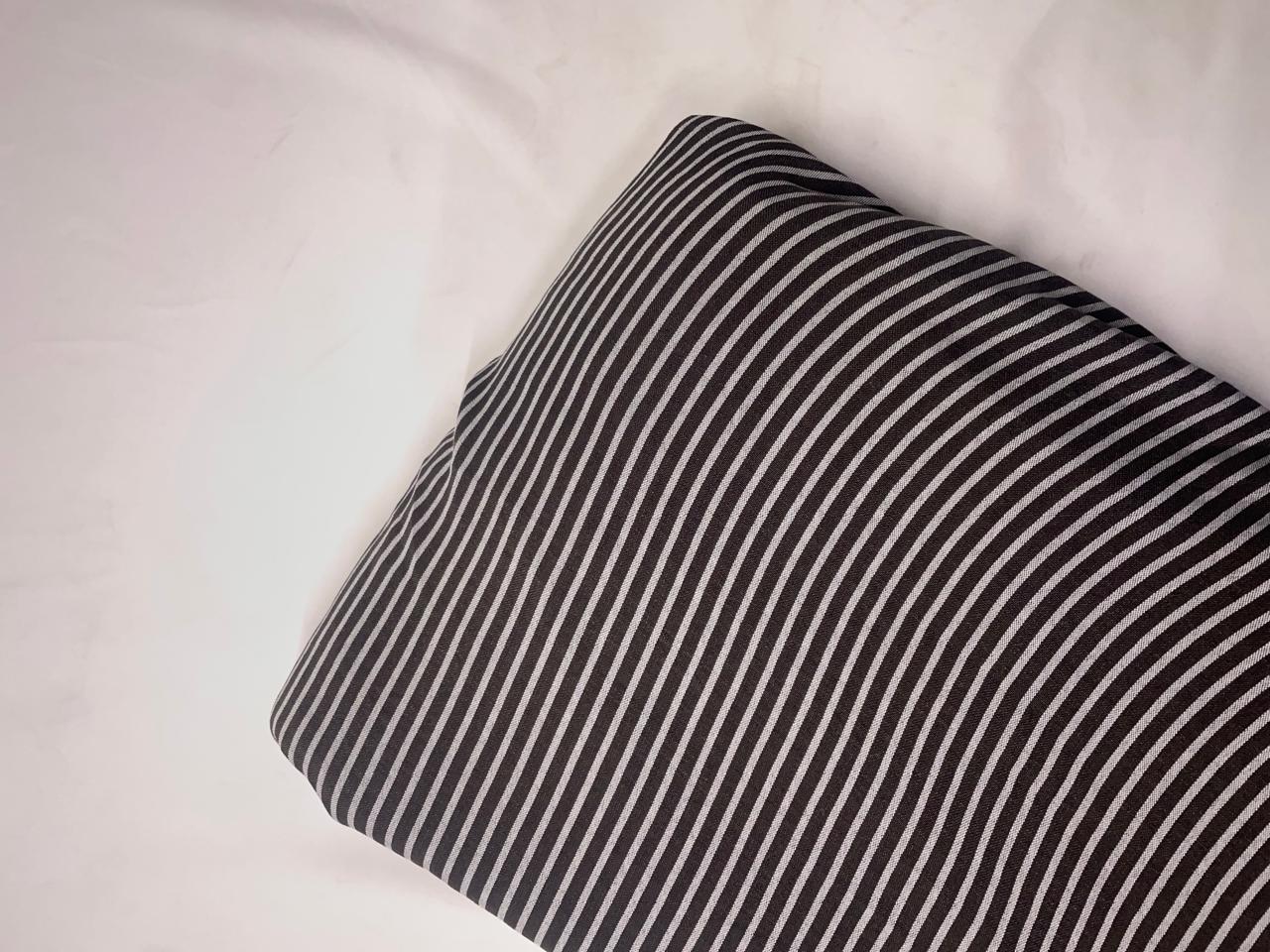 Dark Brown & White Stripes Linen Fabric KTEX