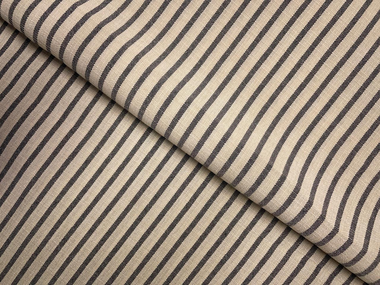 Light Beige & Black Stripes Linen Fabric KTEX