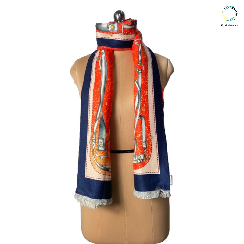 Blue & Orange Designed Dual Sided Premium Stole - Kapda Shop