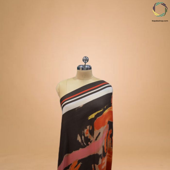 Multicolor Abstract with Brown Border Stole KTEX