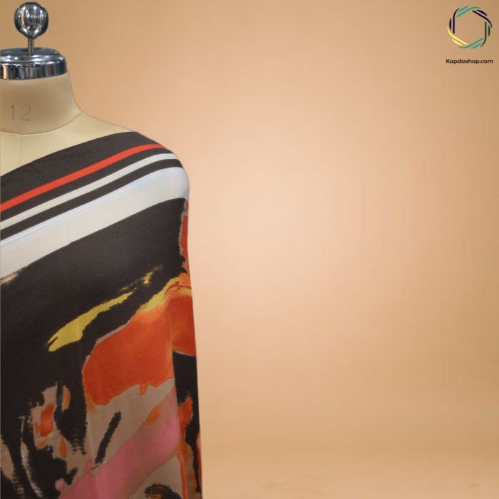 Multicolor Abstract with Brown Border Stole KTEX
