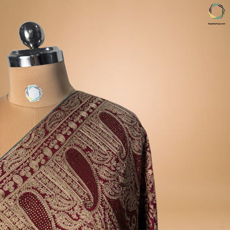 Maroon Paisley Aari Work Dupatta - Kapda Shop