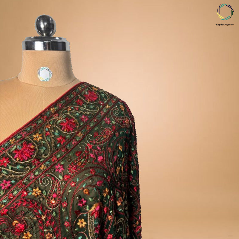 Multicolor Floral With Kashmir Embroiderd Work Georgette Dupatta - Kapda Shop