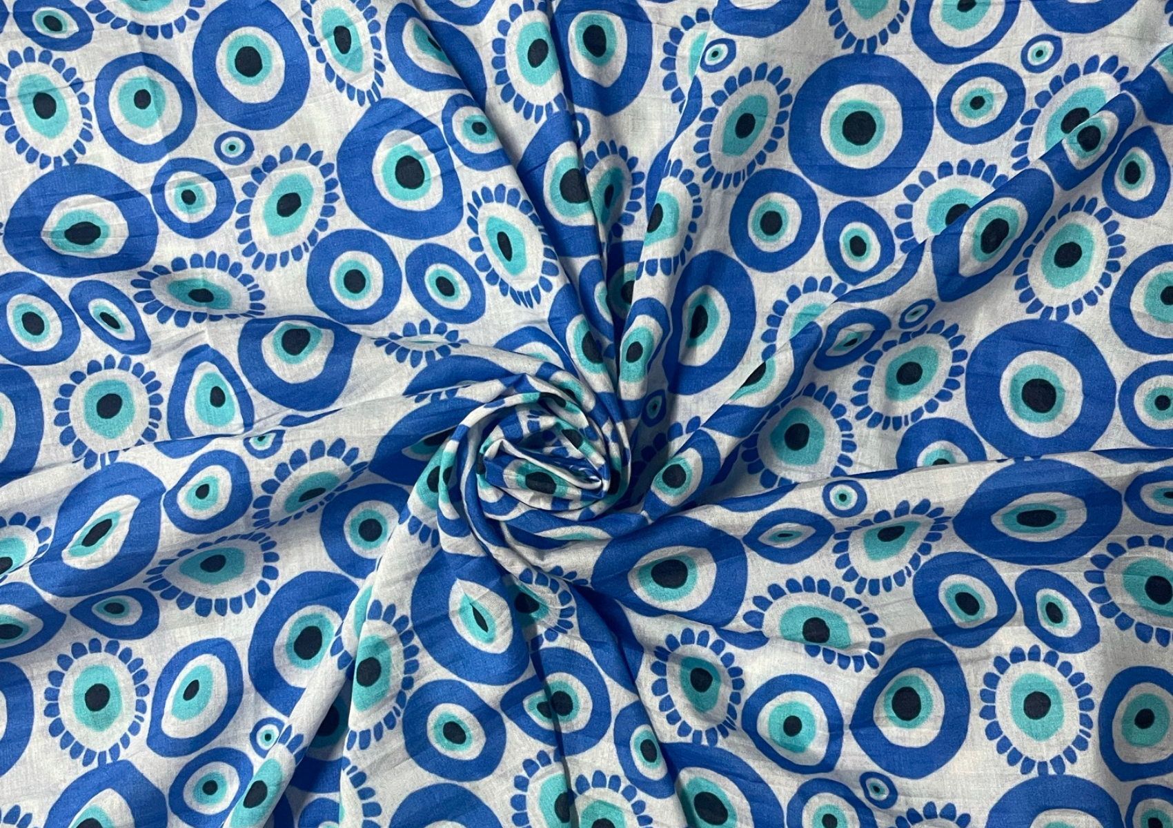White & Blue Geometric Cotton Silk Fabric - Kapda Shop