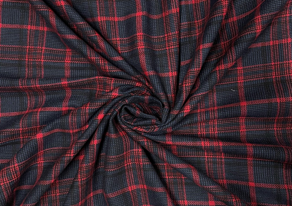 Navy Blue & Red Checks Tweed Fabric
