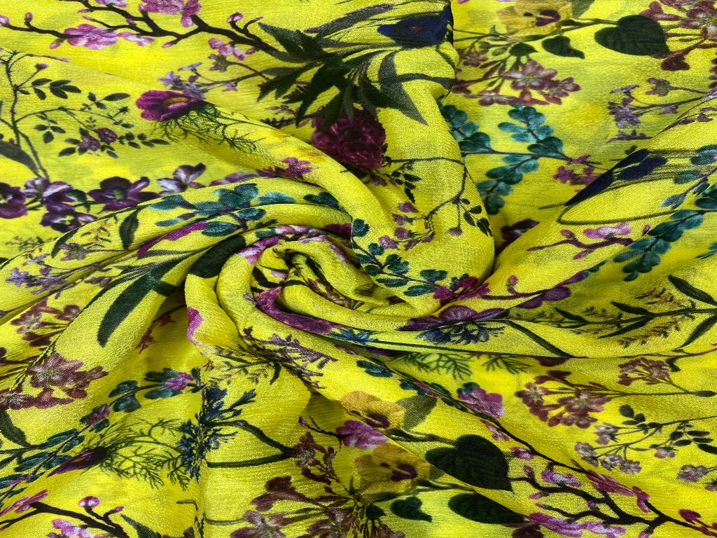Yellow Floral Chiffon Fabric