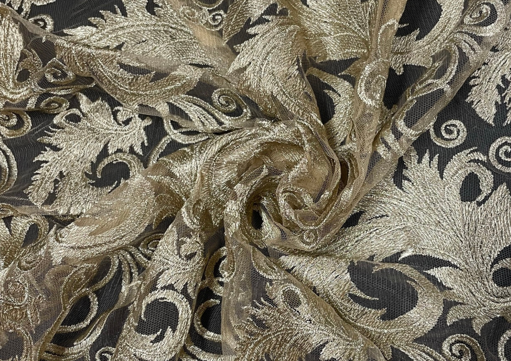 Golden Floral Net Fabric