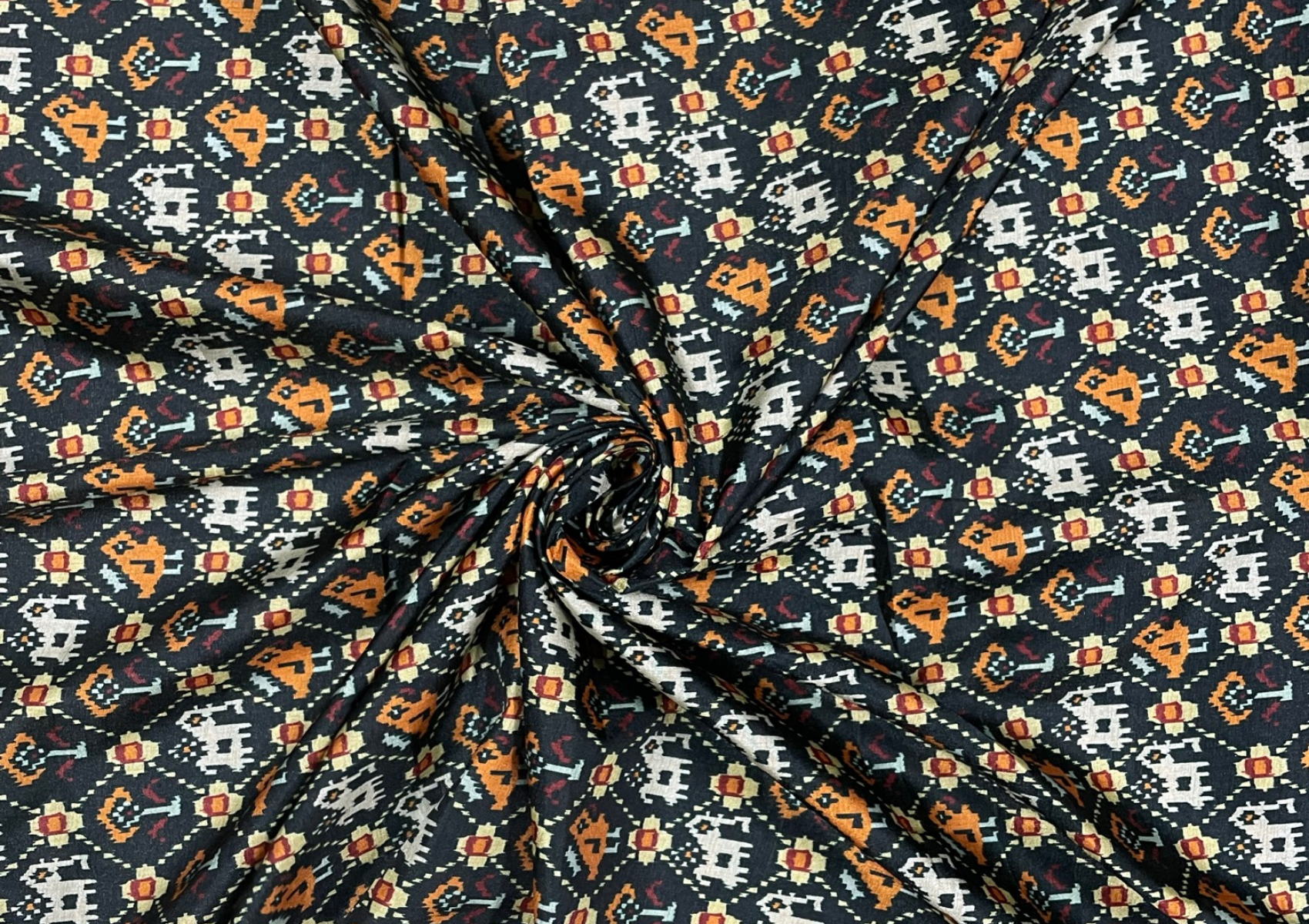 Multicolor Abstract Tussar Silk Fabric - Kapda Shop