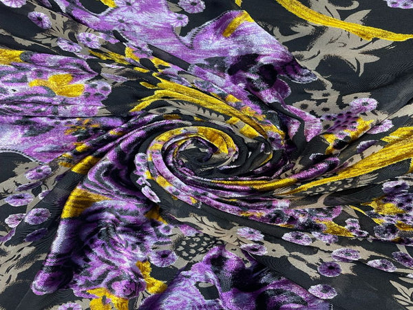 Multicolor Floral Brasso Velvet Fabric
