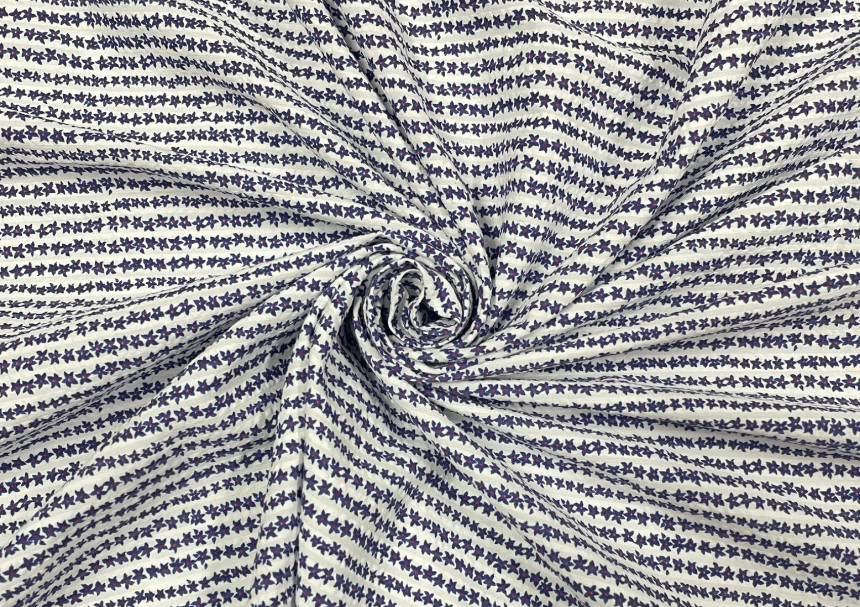 White Blue Floral Printed Cotton Fabric - Kapda Shop