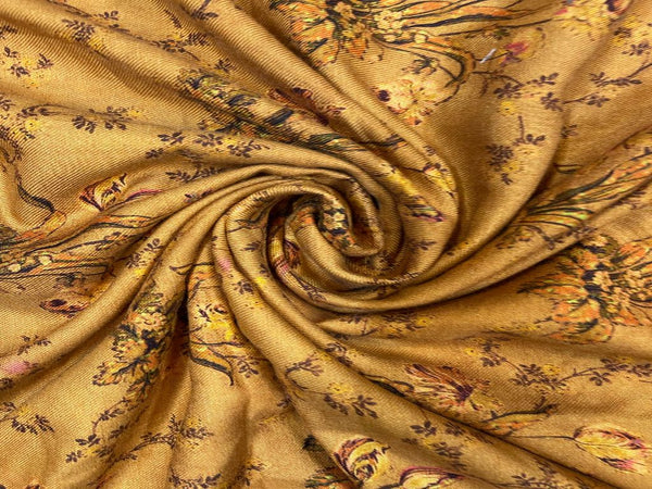Multicolor Floral Printed Semi Pashmina Fabric