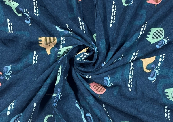 Dark Blue Quirky Rayon Fabric